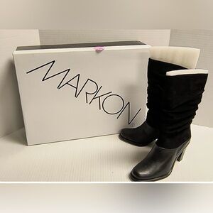 NIB Markon Danielle Leather Suede Scrunch High Heel Boots
